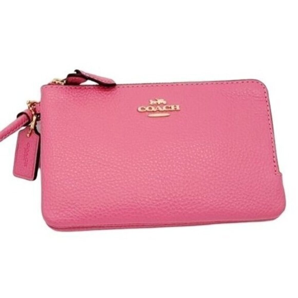 Coach Leather Wristlet Pink Double Corner Zip